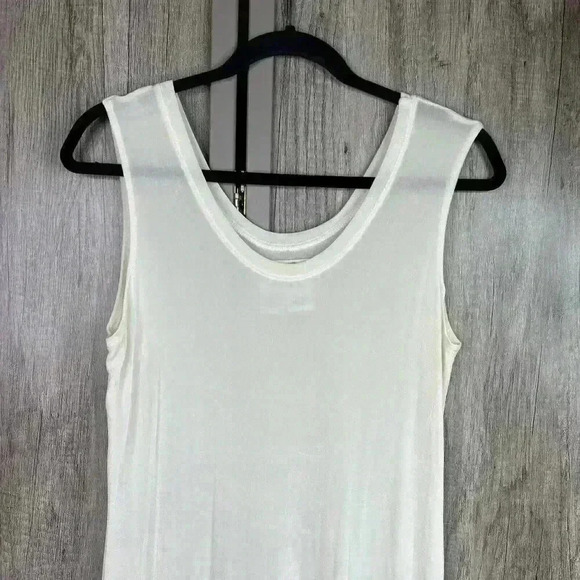 Flax Maxi Dress Ivory Sleeveless Stretch See Through Coverup Slit Jersey Sz M - Picture 2 of 7